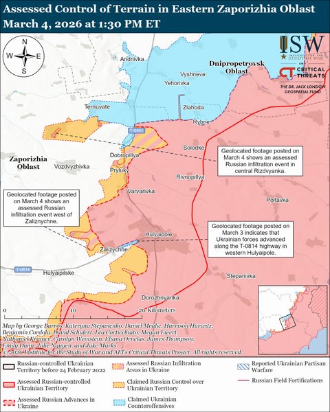 Просування ЗС РФ у Запорізькій області - карта Просування ЗС РФ у Запорізькій області